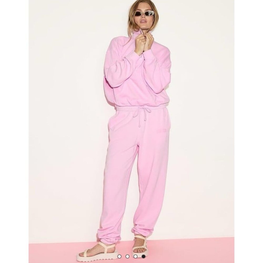 Victoria's Secret PINK Ivy Fleece Sweatshirt/ Ivy Pants Oversized Set Pink SZ M